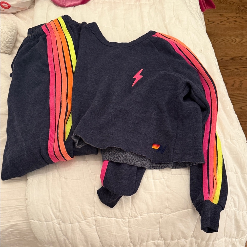 Aviator Nation Navy Sweatshirt with Neon Stripes